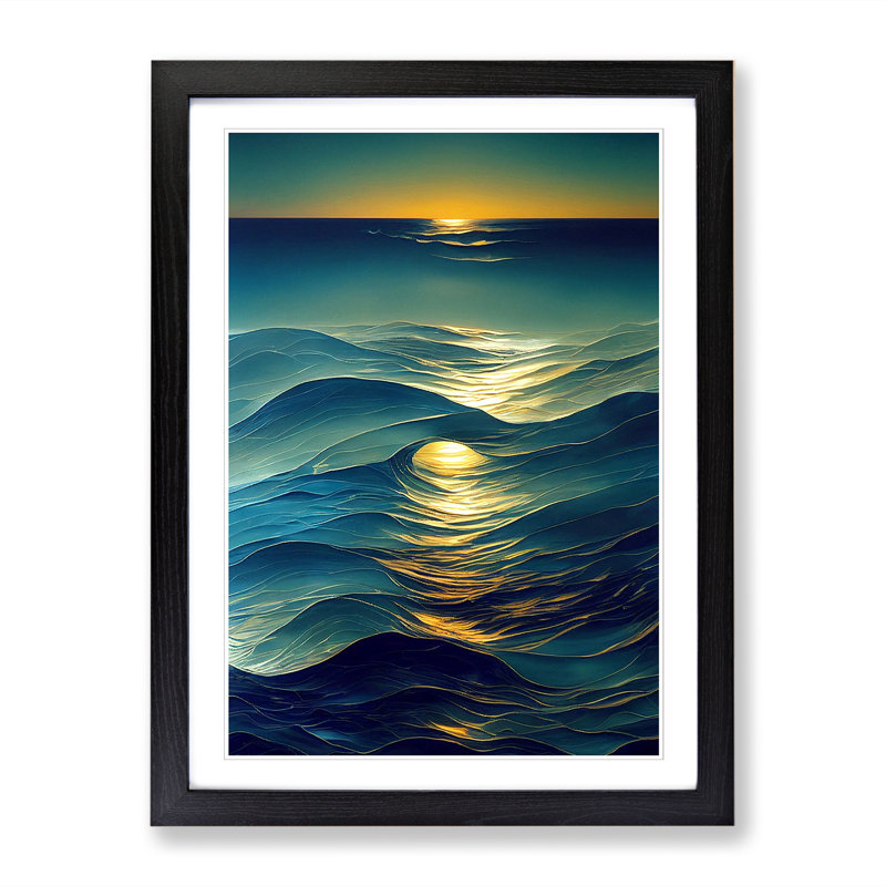 Seascape Glass - Single Picture Frame Painting, Black, 64cm H x 46cm W x 2cm D