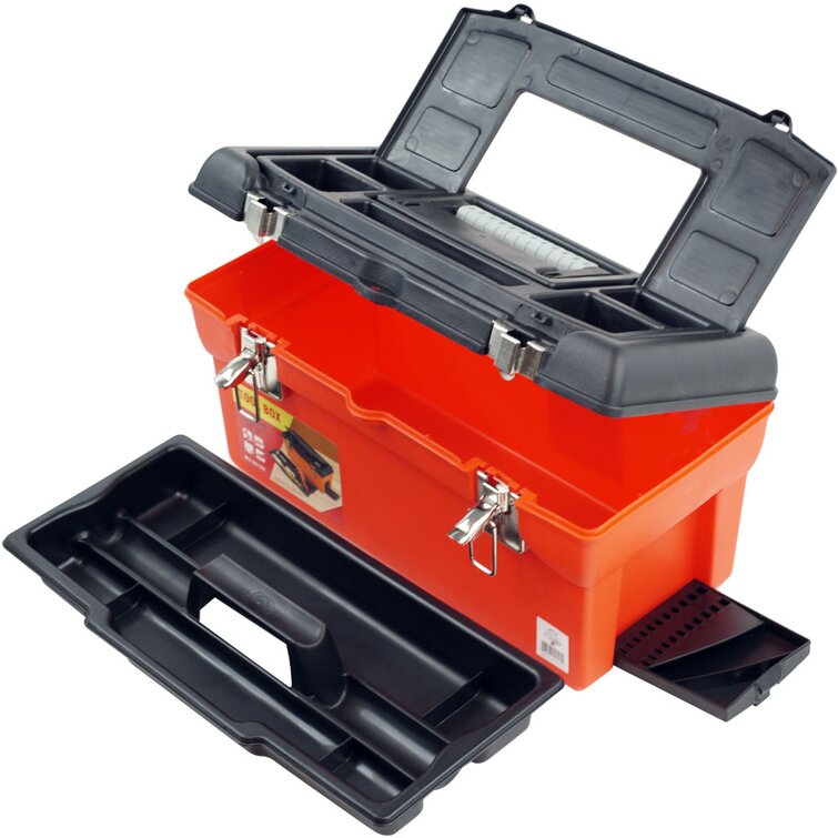 Plastic Tool Box with Handle - 3-Tier Toolbox with Drill Bit Holder by  Stalwart (Red)