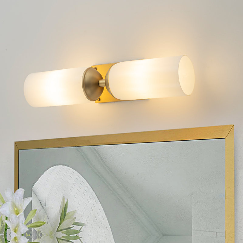Double Glass Dimmable Armed Sconce, Brushed Gold