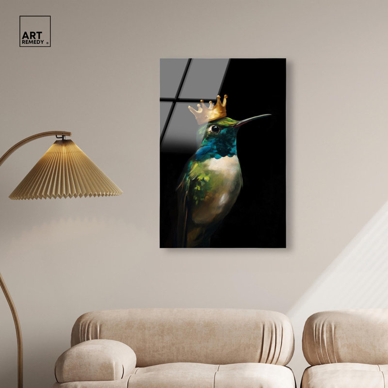 Art mural oiseau couronné Azure Bird II par Art Remedy, prêt à être accroché, H 36 po x l 24 po