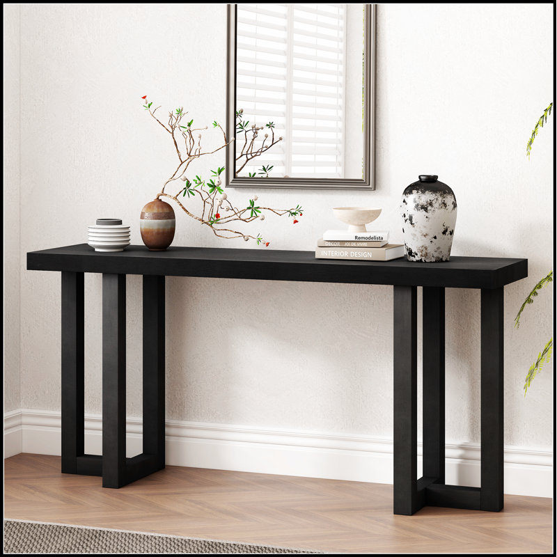 Console avec pieds à motif géométrique, décoration intérieure moderne et contemporaine, Noir, Noir