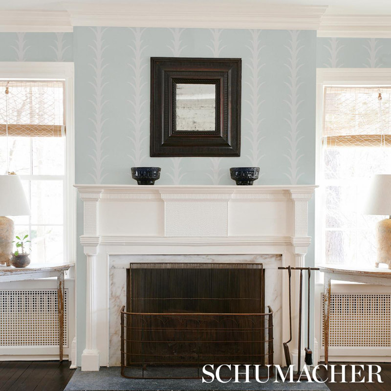 Acanthus Stripe Wallpaper, Ivory/Mineral