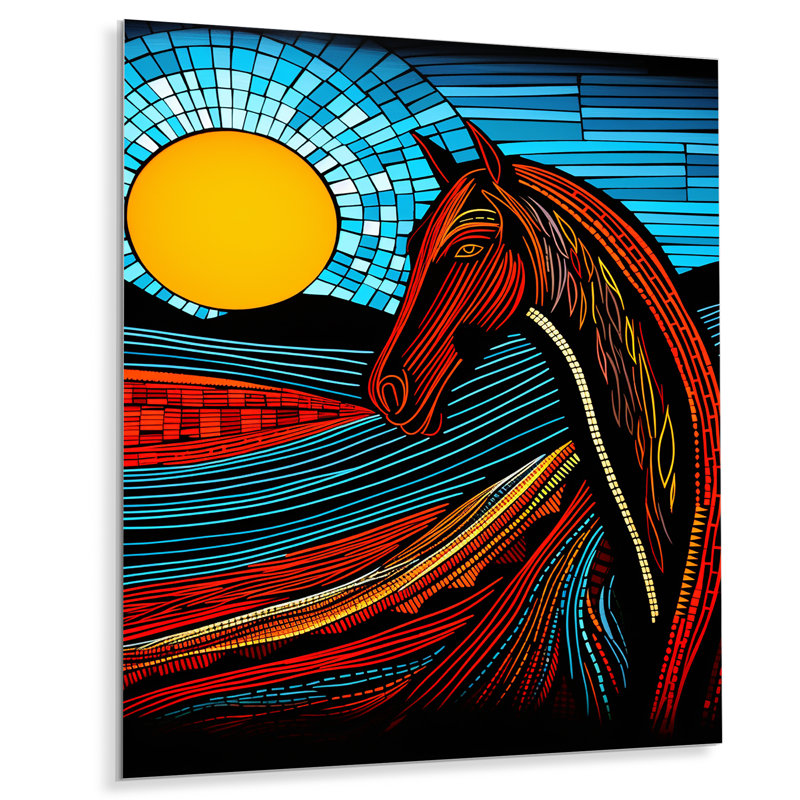 Pleine lune cheval abstrait, art mural cheval, Sans cadre, métal, H 40 po x l 30 po