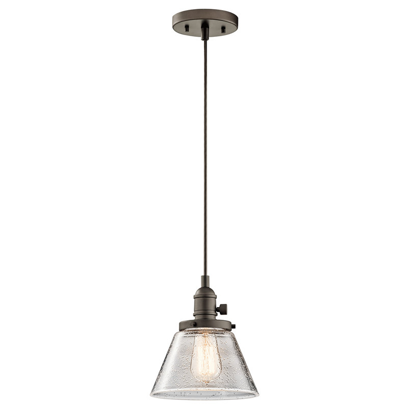 Antioch 1-Light Olde Bronze Pendant with Clear Seeded Glass Shade, Olde Bronze