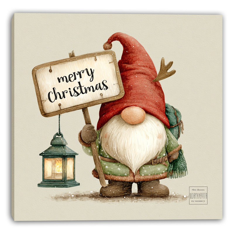 «Nordic Gnome Merry Sign», art mural sur toile tendue, H 12 po x l 12 po