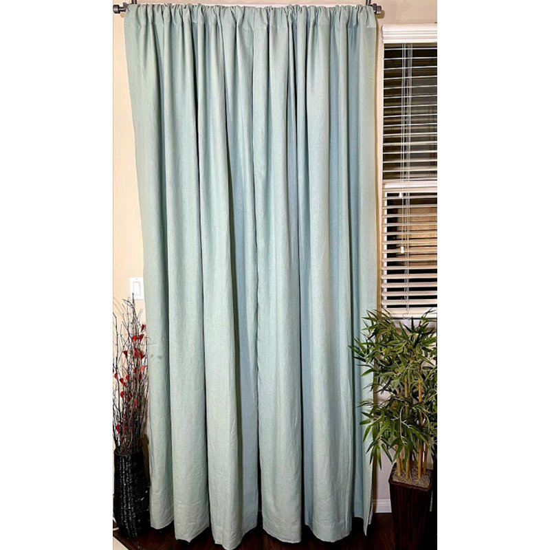 Caistor Linen Semi Sheer Curtain Single Panel, Aqua, 50" W x 108" L