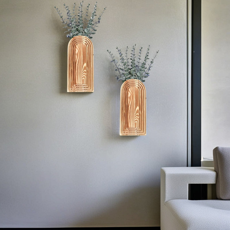 Ensemble de 2 vases muraux en bois Boho, Bois