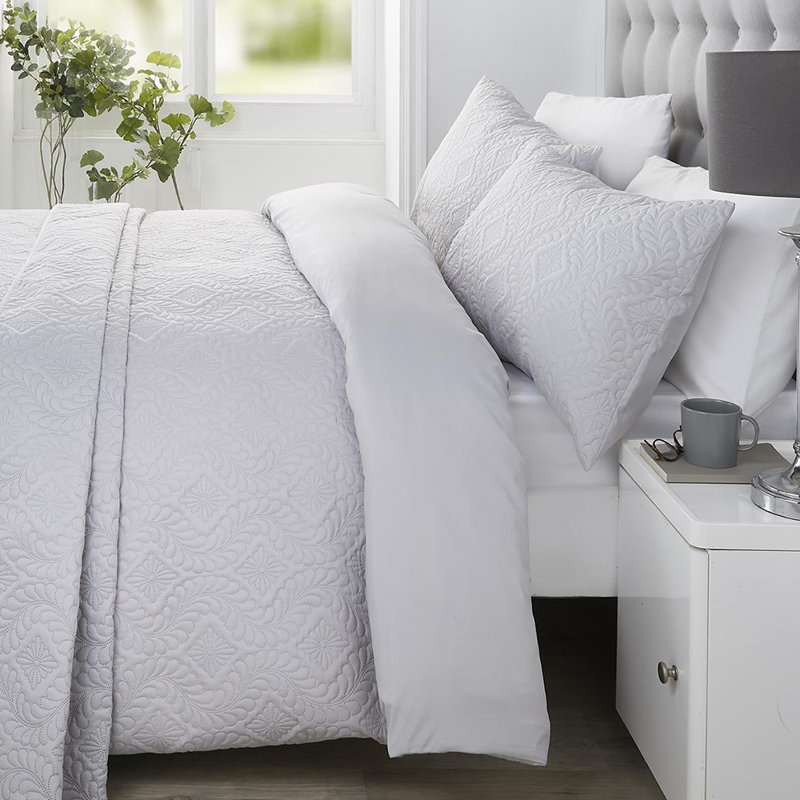 Tullu Polyester Damask Duvet Cover Set with Pillowcases Included, Double - 2 Standard Pillowcases, White