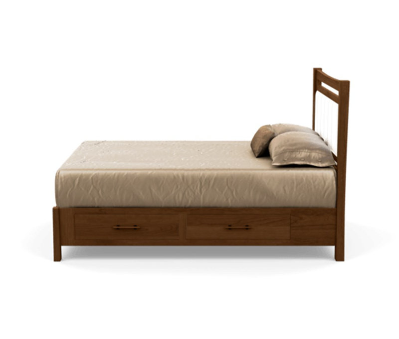 Monterey Leather Solid Wood Storage Bed, Full, White Leather, Saddle Cherry