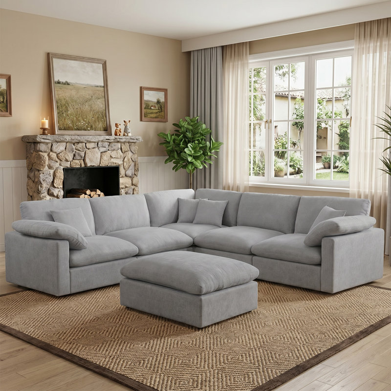 6 Piece 110" Chenille Sectional Sofa Oversized Modular Reversible Deep Seat Cloud Couch With Corner & Removable Ottoman