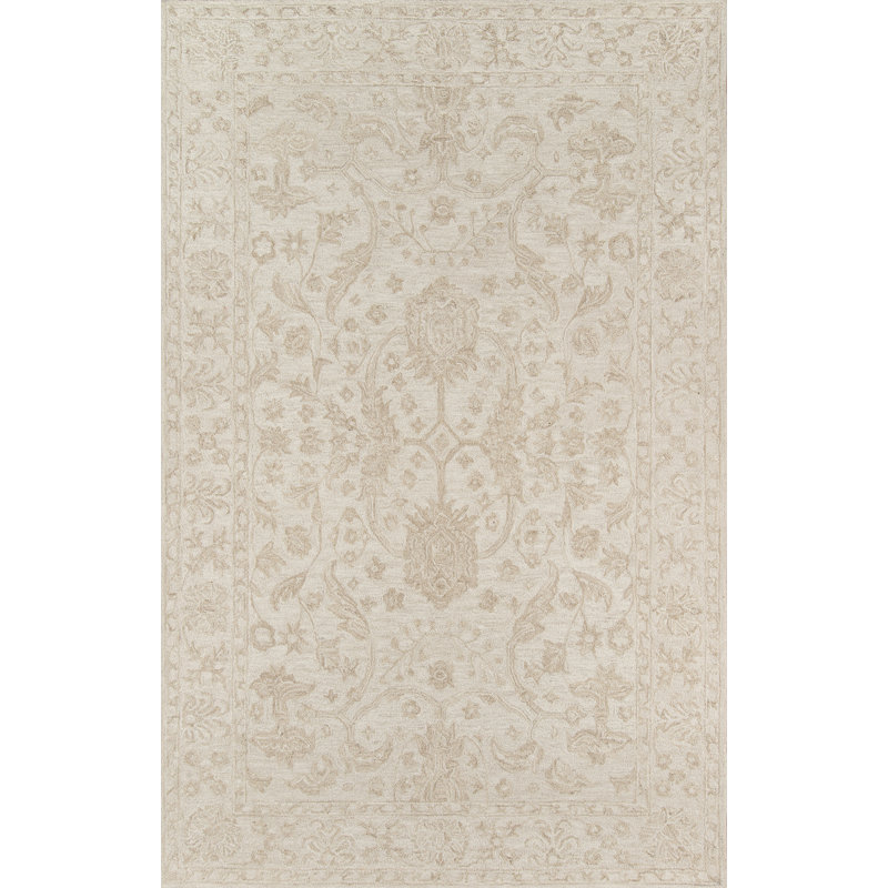 Cece Handmade Tufted Wool Beige Rug, Rectangle 5' x 8'