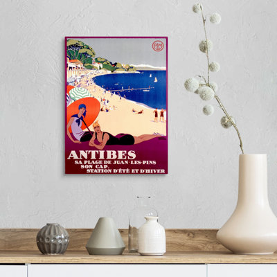«Antibes, Sa Plage de Juan Les Pins», affiche rétro, par Roger Broders, reproduction d'art sur toile tendue par Roger Broders