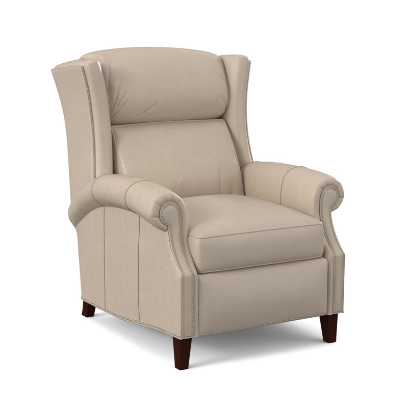 Broderick Recliner, #9 Pewter, Anilina Cacao Genuine Leather, Mahogany
