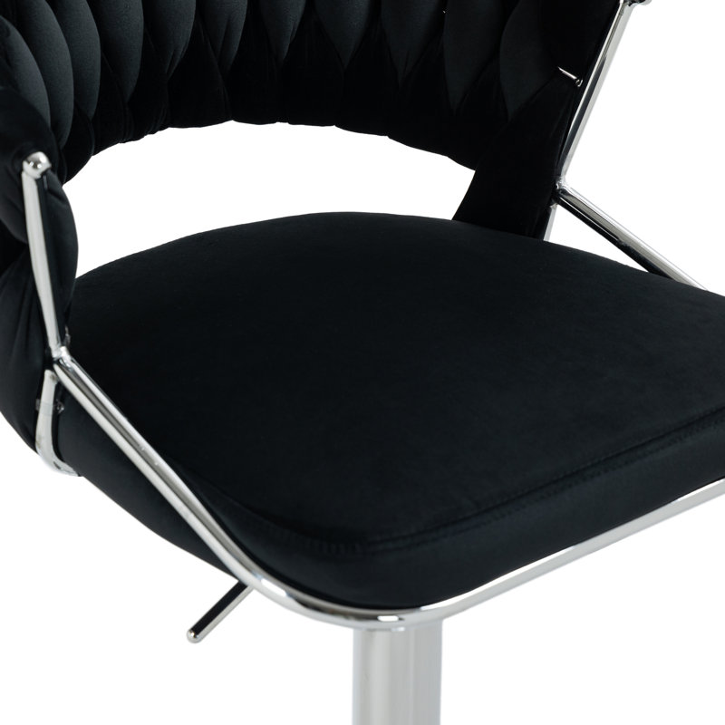 Christal Height Adjustable Swivel Bar Stool, Silver, Black