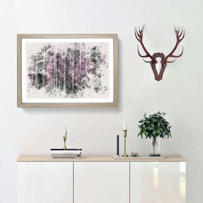 Forest in Pink - Picture Frame Painting Print, 36cm H x 48cm W x 2cm D, Oak Framed
