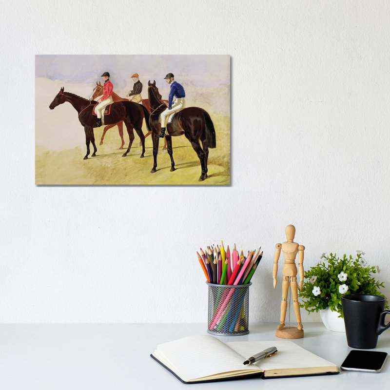 Study Of Three Steeplechase Cracks: Three Racehorses With Jockeys Up by John Frederick Herring Sr - Wrapped Canvas Print