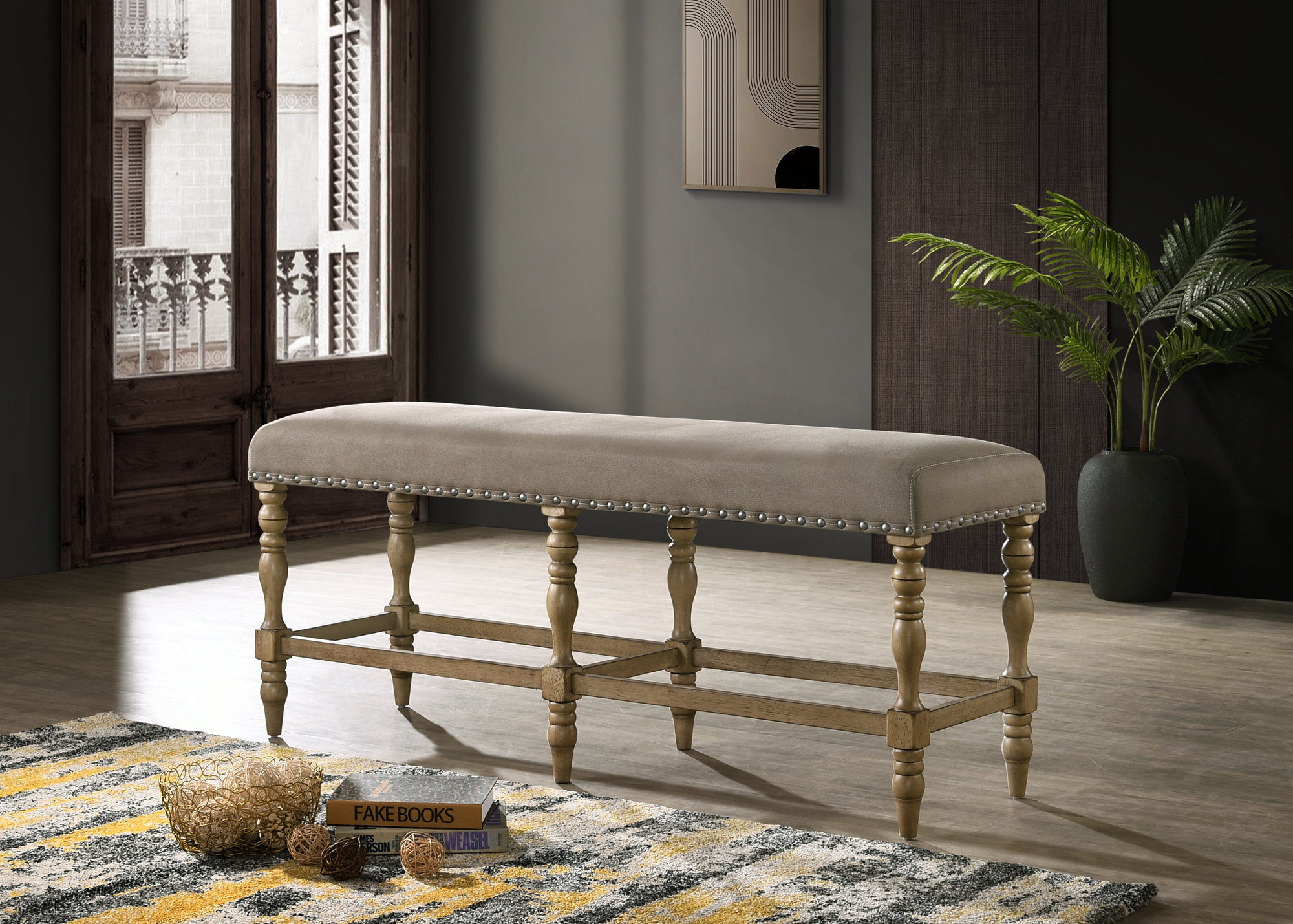 Ophelia &amp; Co. Birmingham Microfiber Upholstered Counter Height Bench ...