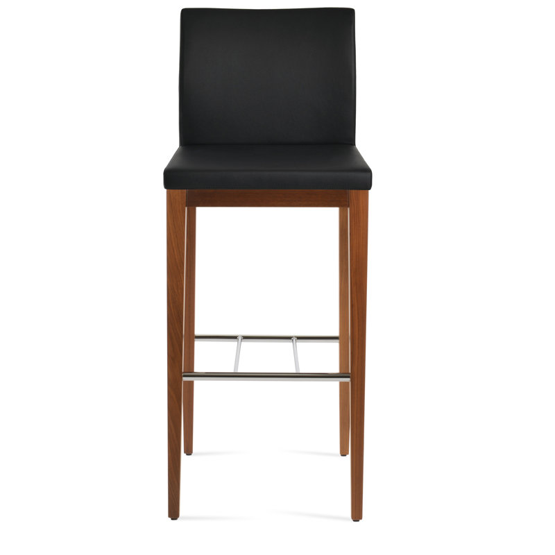 Tabouret de bar et de comptoir en bois de frêne noir Aria, Cuir véritable noir