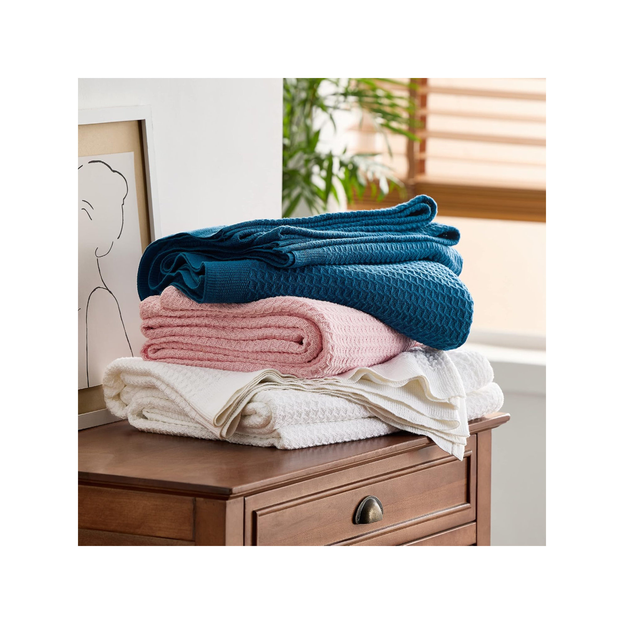 Essential Collection Bedsure 406gsm 100% Cotton Blanket Breathable Waffle Weave Throw Blanket GentleSoft™️, Twin-XL, Gray