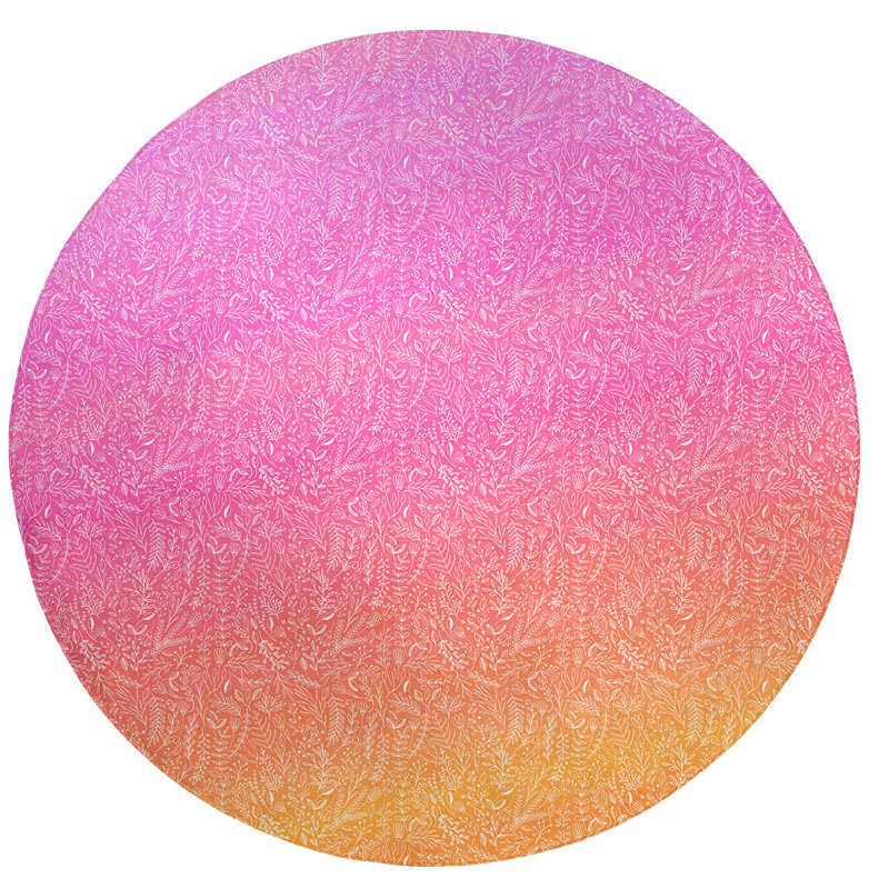 Tapis rouge/jaune dégradé ditsy floral, Rond 5 pi