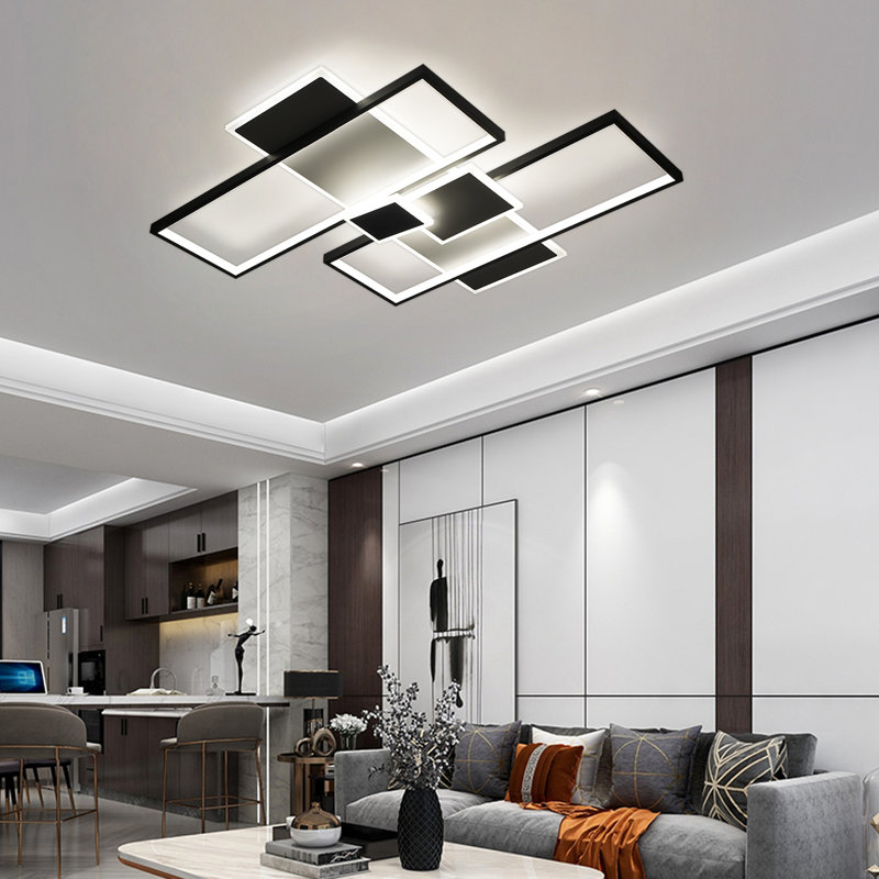 32" Modern Black And White Rectangular Flush Mount Light Fixture