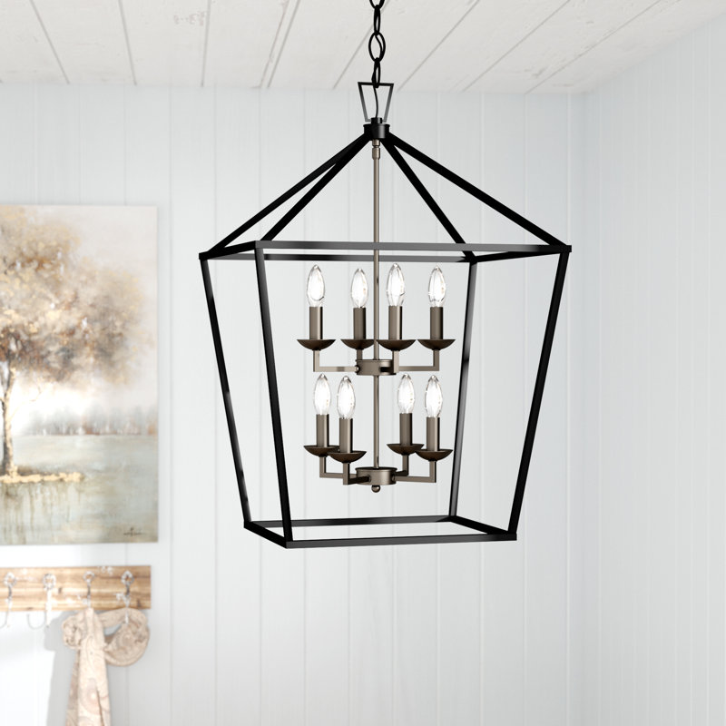 Lustre géométrique 8 lumières Hertford , H 29,5 po x l 19 po x P 19 po, Chrome poli/Noir