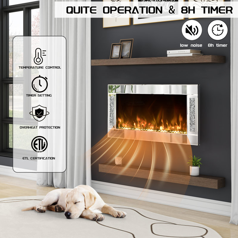 Shellenbarger Wall Mounted Electric Fireplace with Crushed Diamond Inlay