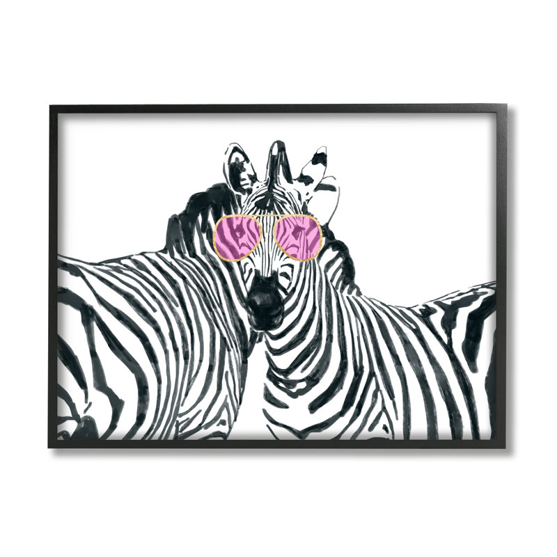 Zèbre, safari, paire d'animaux, lunettes de soleil roses, motif sauvage surdimensionné, giclée noire, art texturé par Ziwei Li