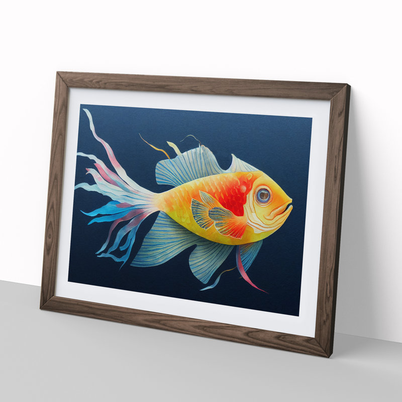 Watercolour Fish Vol.2 Framed Print, 46cm H x 64cm W x 2cm D, Walnut