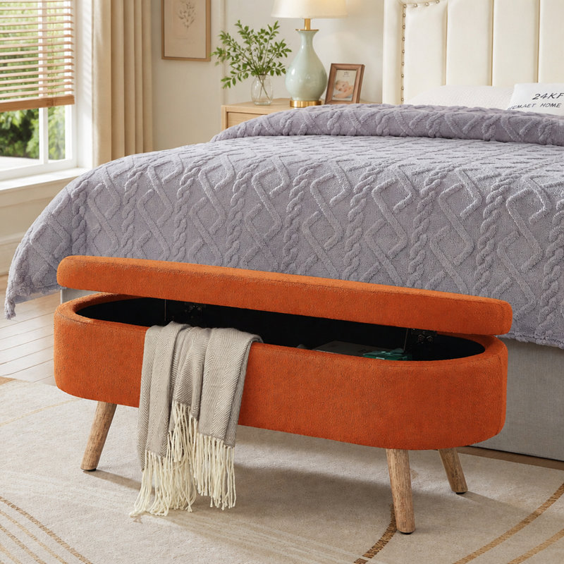 Banc de rangement avec repose-pieds ovale Luxury, Orange