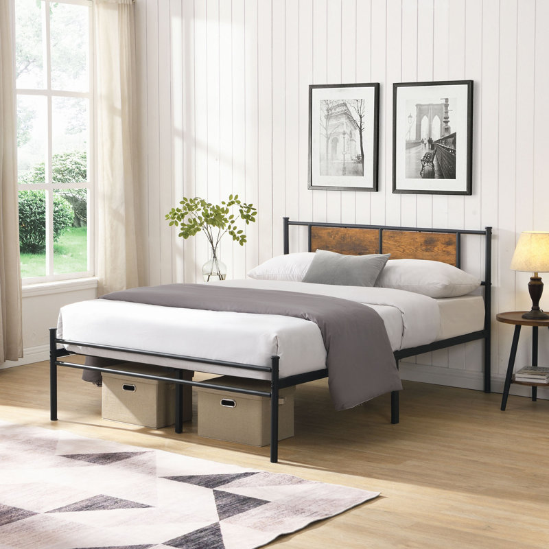 Lit simple simple TG lit plateforme avec tête de lit stable et sans sommier, Full