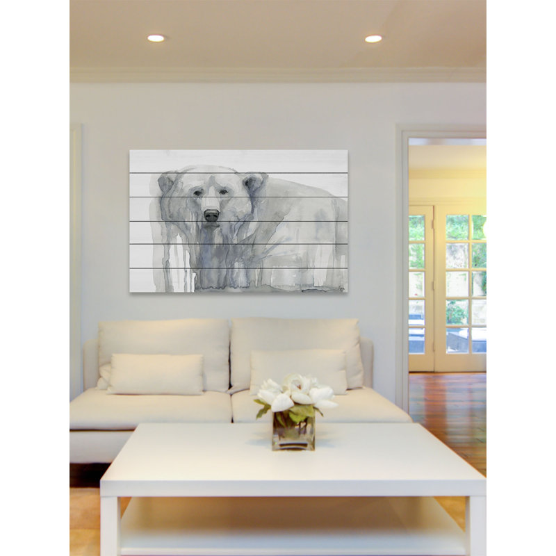 « polar bear », reproduction d’art sur bois blanc, H 24 po x l 36 po x P 1,5 po