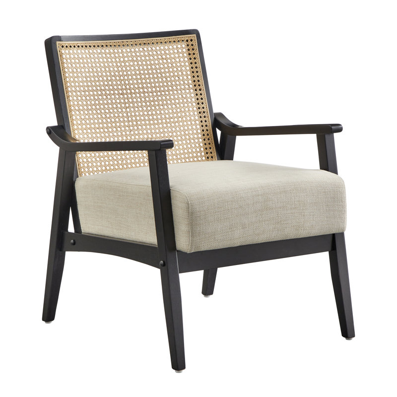 Chaise d'appoint en canne et bois massif Shonda, Noir