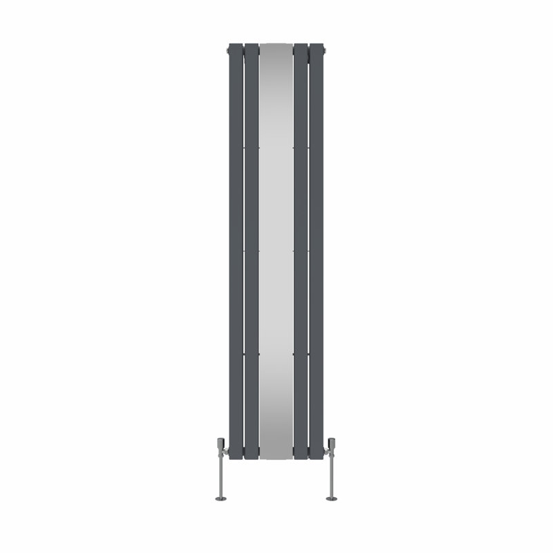 Flat Double Panel Vertical Designer Mirror Radiator, 1800cm H x 417cm W x 64cm D, Anthracite