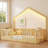 Solid Pine Natural Finish Twin Platform Bed with High Rails and Integrated LED Light for Kids Bedroom-1984644793