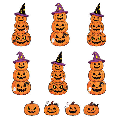 Ensemble de 10 décorations de jardin citrouille d'Halloween à planter dans le sol, en plastique imperméable, comprenant 6 citrouilles empilées et 4 citrouilles individuelles, pour une décoration de jardin effrayante à l'occasion d'Halloween.