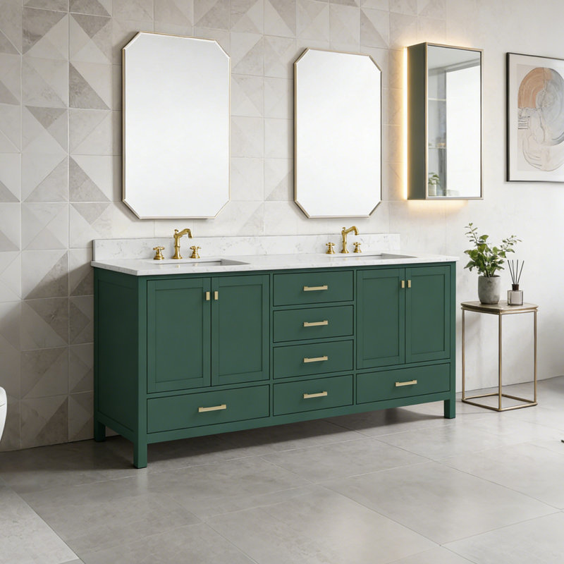 84'' Free-Standing Double Bathroom Vanity With Engineered Stone Top