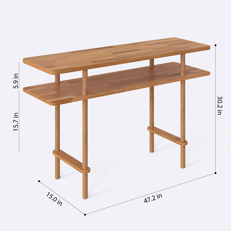 Manhattan Console Table, Solid Beech Wood Entryway Table with 2 Shelves for Hallway and Living Room, 30" H x 47" W x 15" D
