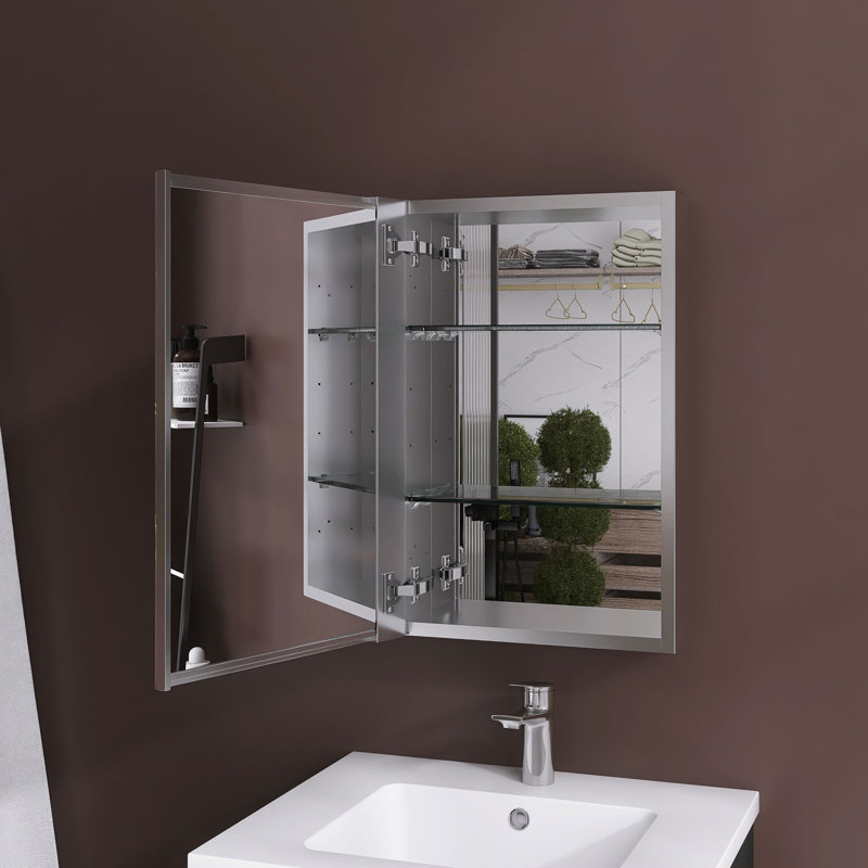 Pharmacie rectangulaire en aluminium avec miroir, H 24 po x l 16 po x P 4,8 po
