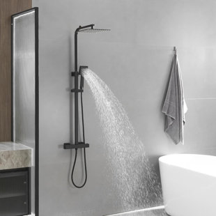10'' Outdoor Rain Shower System with Handheld Spray, Wall Mounted Dual Function Shower Fixture Set
