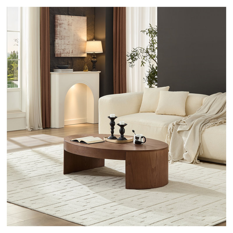 Table basse ovale moderne de luxe, placage de frêne noyer pour table de salon