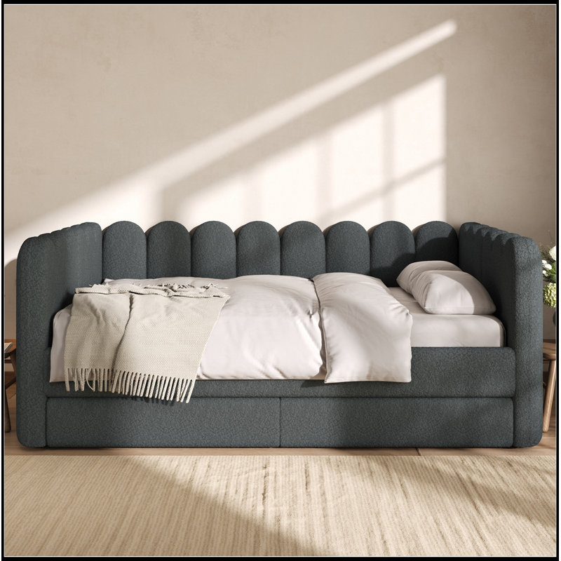Queen Size Upholstered Laurelville with 2 Drawers, Grey