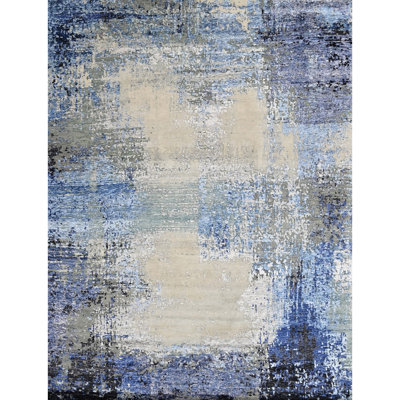 High-Quality Hand-Knotted Beige And Blue Area Rug