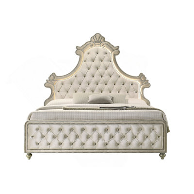 Lucienne Beige Velvet Ek Bed With Led