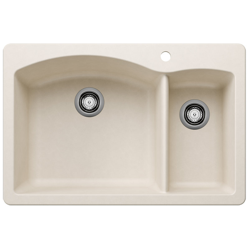 Diamond Silgranit 33" L x 22" W Double Basin Drop-In/Undermount Sink, Truffle