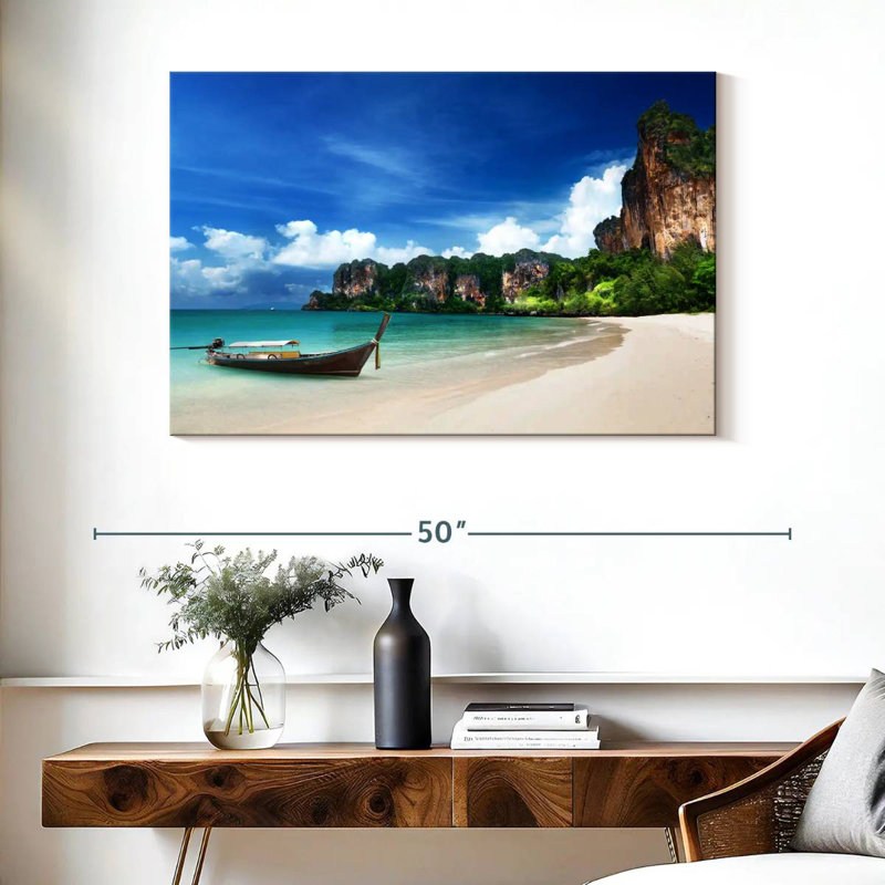 Bateau sur la plage Mehar en Thailande, H 26 po x l 39 po