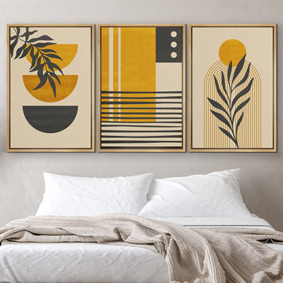 IDEA4WALL Framed Canvas Print Wall Art Set Geometric Mid-Century Jungle Safari Leaf Polygons Abstract Shapes Illustrations Modern Art Nordic For Living Room, Bedroom, Office - 3 Piece Floater Frame Print on Canvas