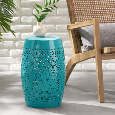 Teal Lace Cut Table With Metal Frame, 12.6W X 12.6D 18.52H, , No Assembly Chic Side In Teal, Required