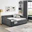 Lit de jour double avec lit gigogne double capitonné, avec dossier à boutons et clous en cuivre sur les accoudoirs ondulés, gris (80,5 po x 55,5 po x 27,5 po)-1215646615-1215646617