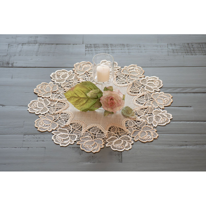 Beige Rose Collection Beige Rose Lace Doily and Table Topper, Round 15"